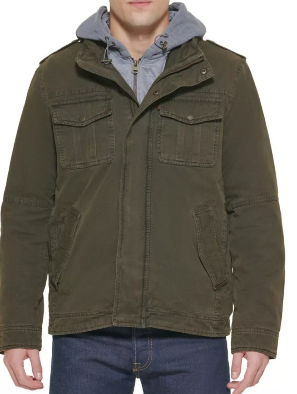 NWT Men's Levi's Military Trucker Jacket with  a Removable Hood and Bib Size L